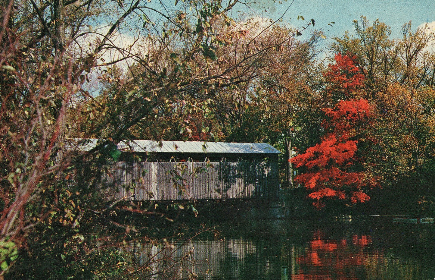 Fall View Covered Bridge Fallasburg Park Lowell Michigan MI Postcard
