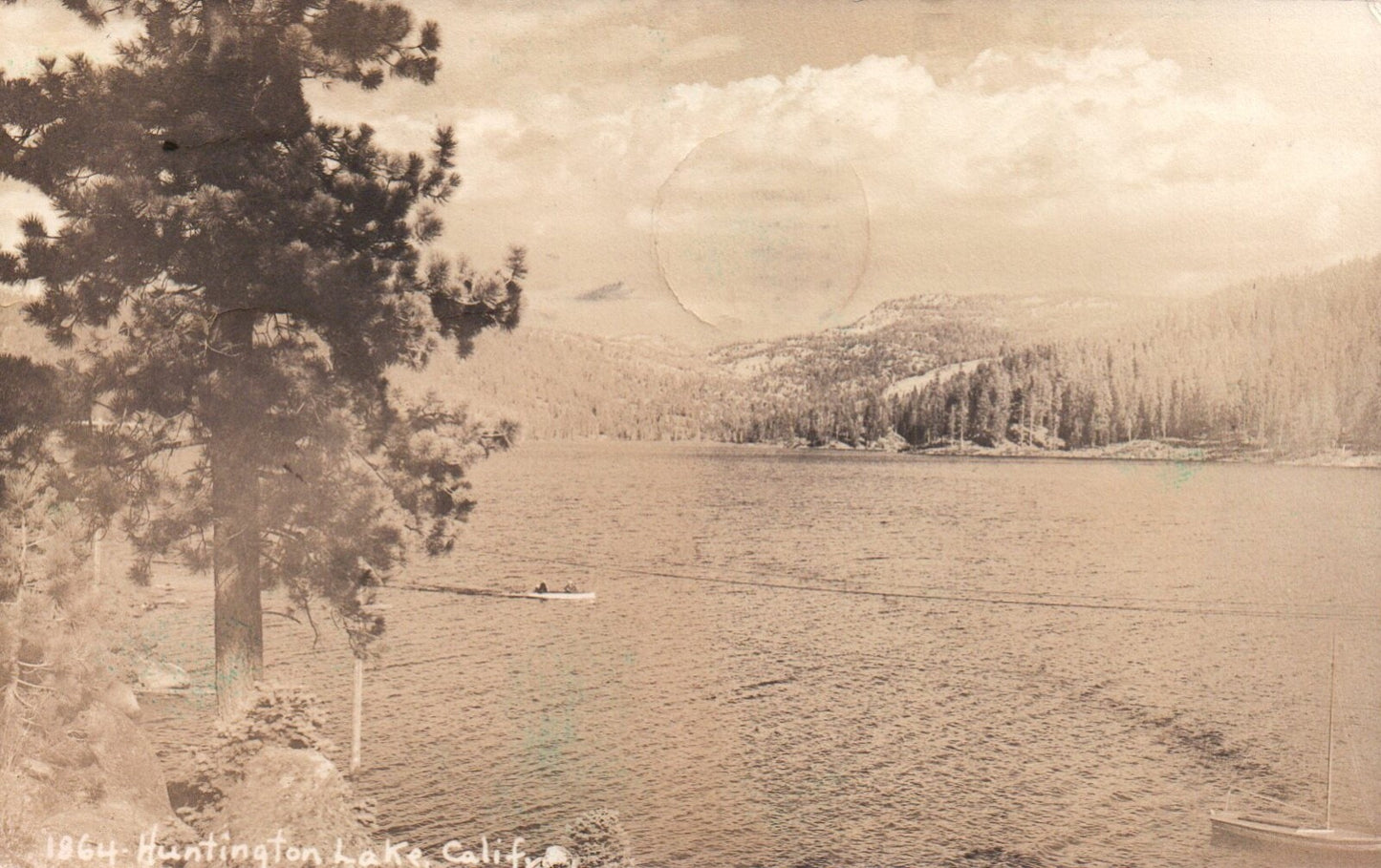 Real Photo of Hunting Lake with Boat Vintage California Postcard