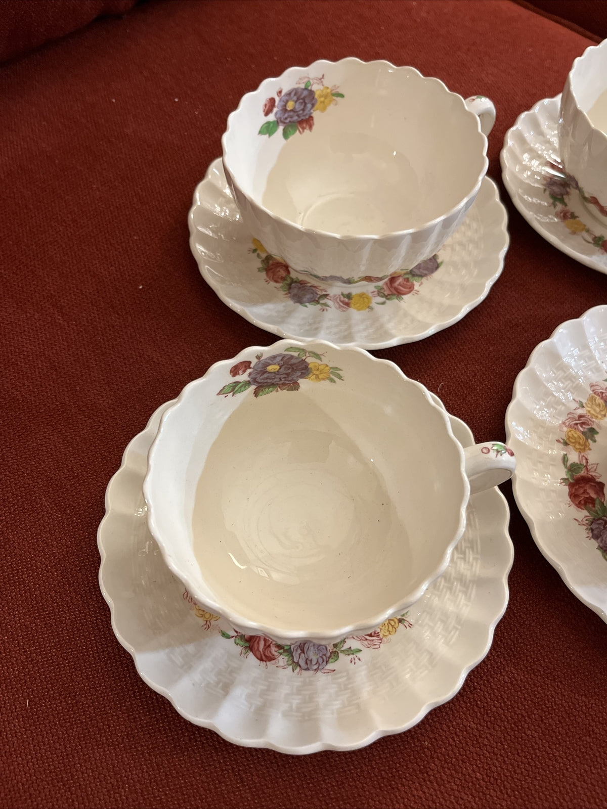 Copeland Spode Rose Briar set of  4 Cup & Saucer Sets   2 1/8"