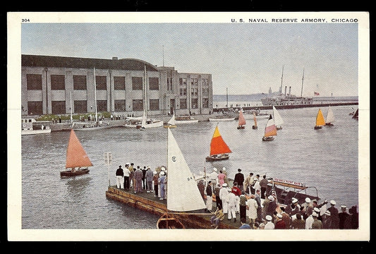 US Naval Reserve Armory Chicago Illinois IL Military Postcard 304