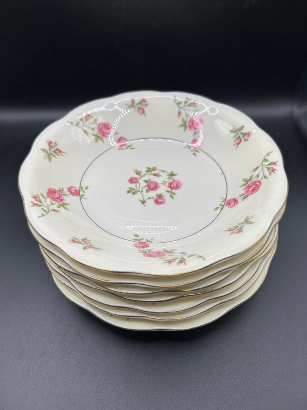 Theodore Haviland Delaware 7.5 inch Set of 7 Salad Bowl Pink Roses New York