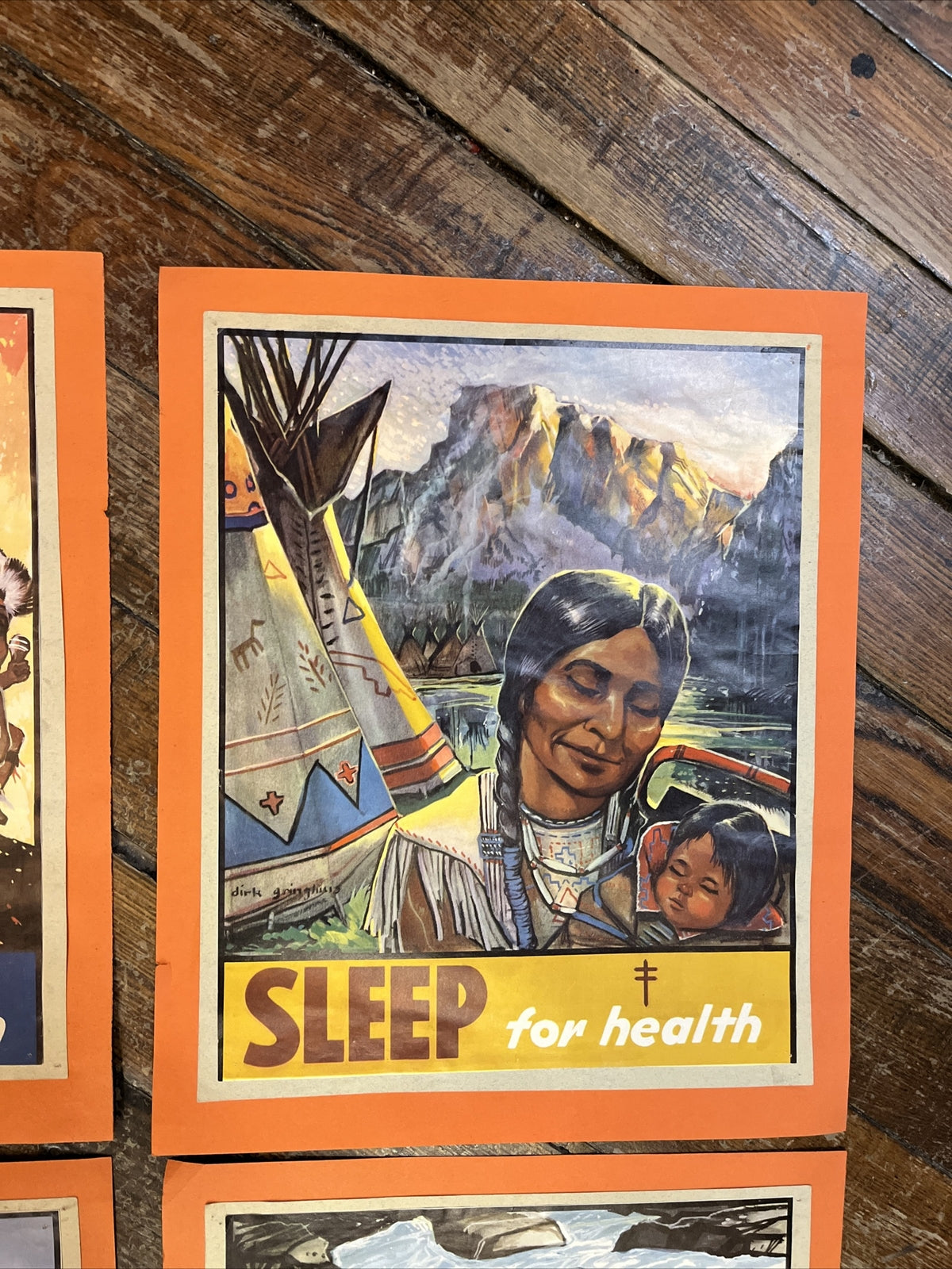 4 Vintage 1952 Posters Native American Indian.  10 X 13 MN   Health