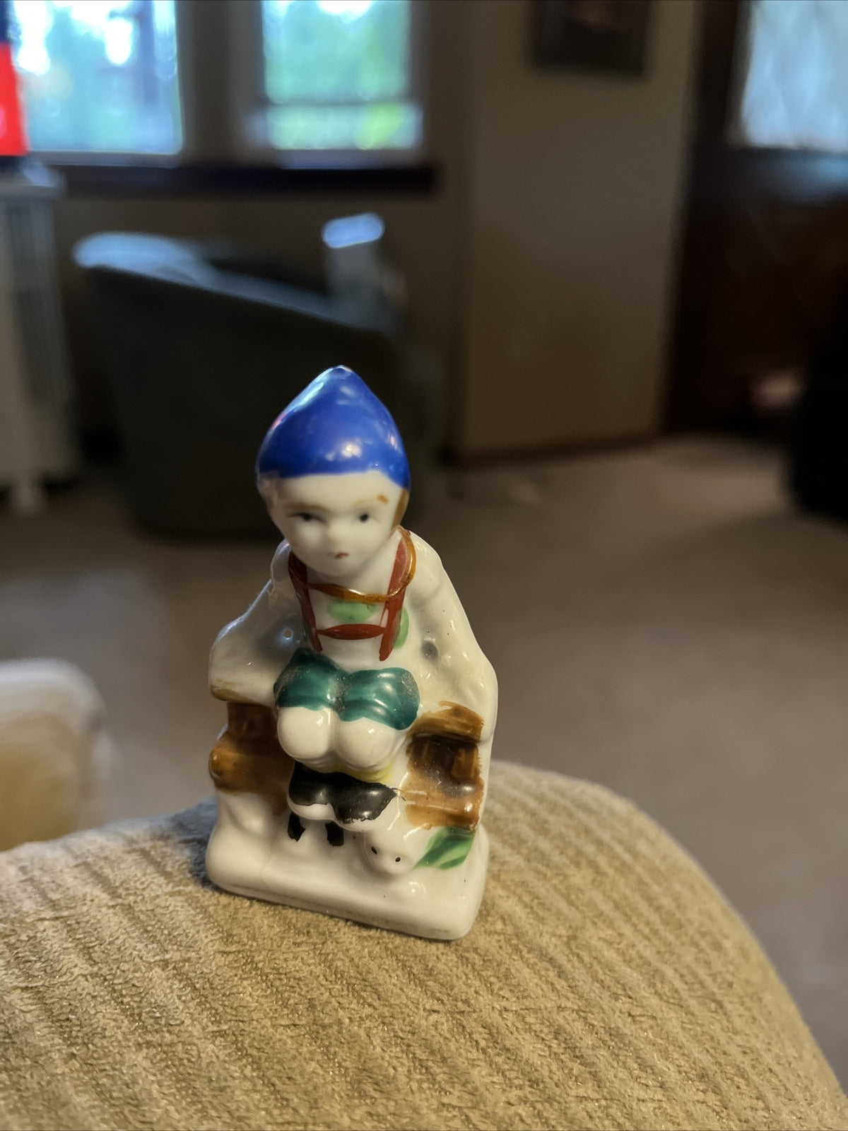 Vintage Figurine ~ Little Boy Sitting on a Fence ~ Ceramic / Porcelain ~ Japan