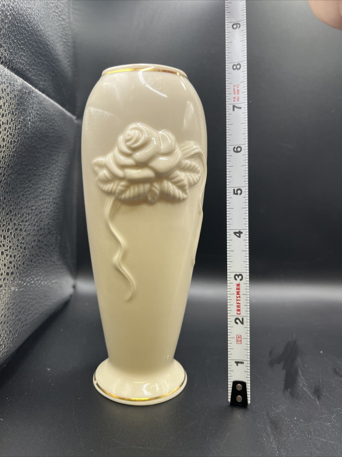 Lenox Handcrafted Rose Vase with Gold Trim 8”