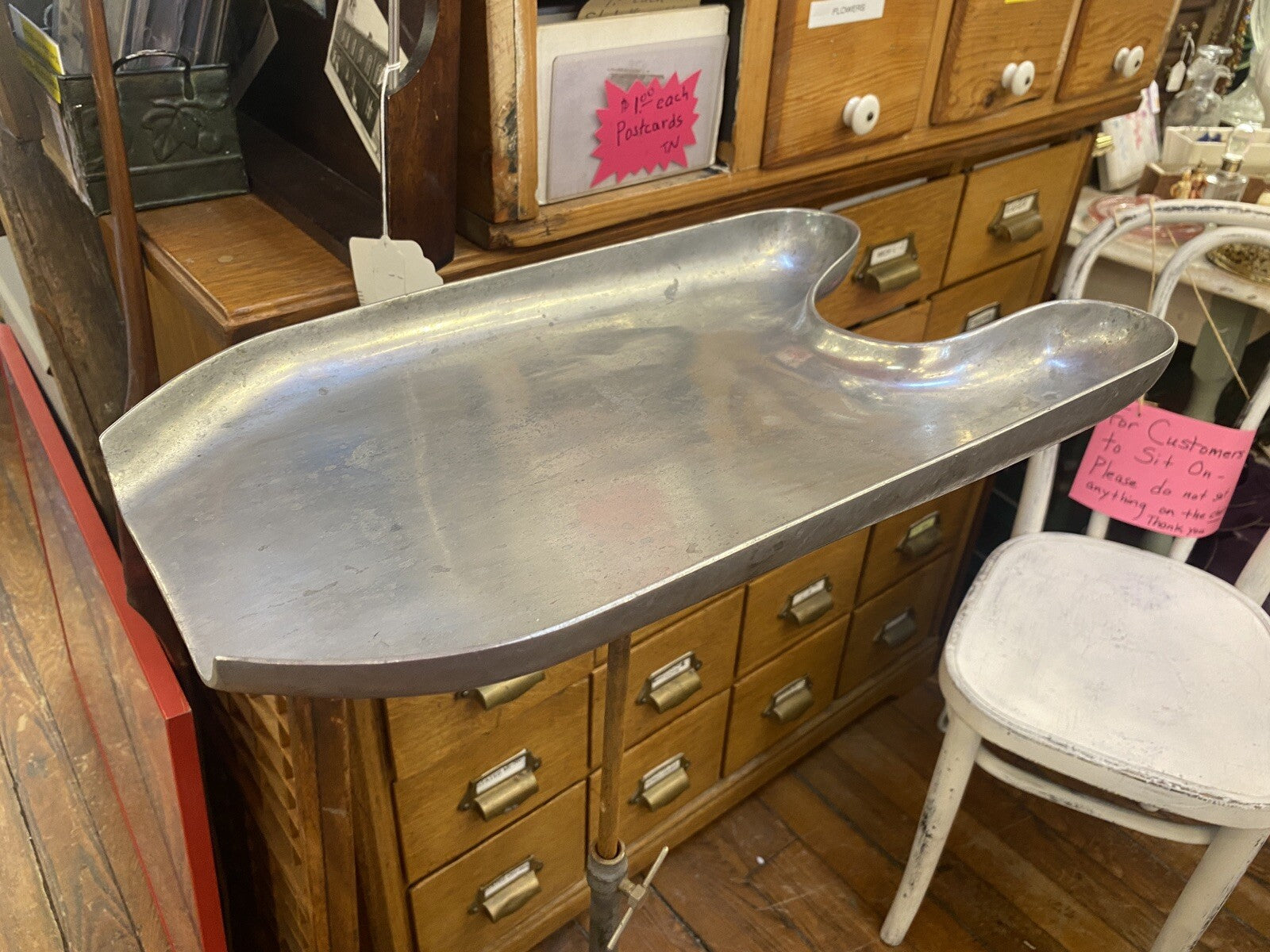 ANTIQUE Vintage Shampoo SHAVING STAND NECK TRAY INDUSTRIAL MEDICAL Cast Aluminum