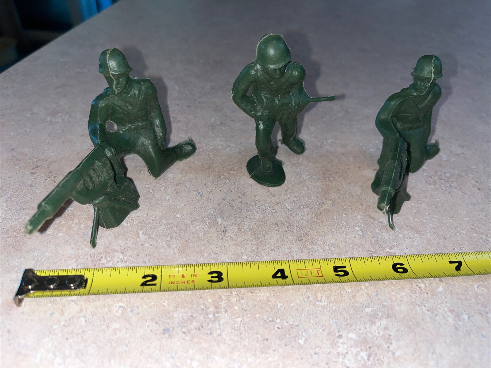 Vintage Marx 4” Plastic US Army Toy Soldiers Olive Green (Reissue?) Lot of 3