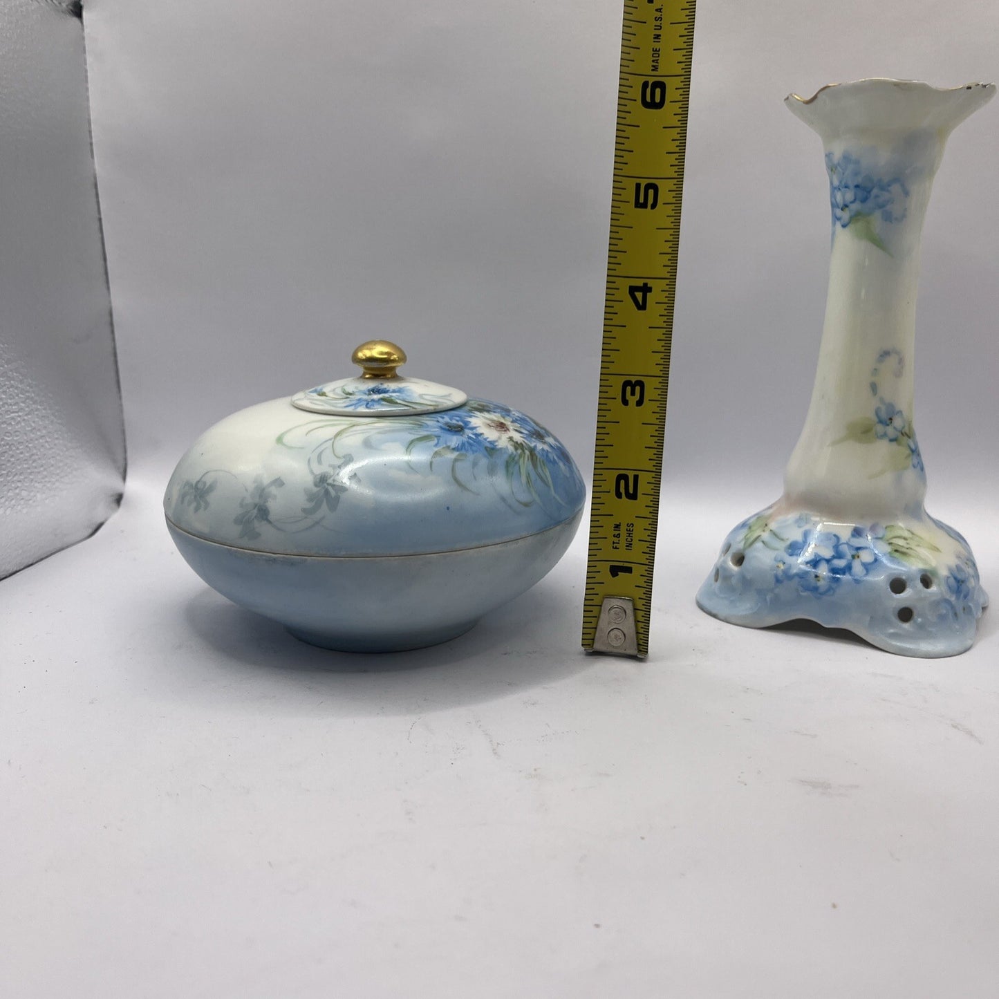 Limoge France  Signed on bottom Trinket or Powder Box & Candle Holder VTG