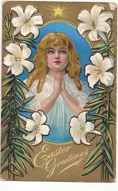 Beautiful Girl Praying Lily Easter Postcard Series 1