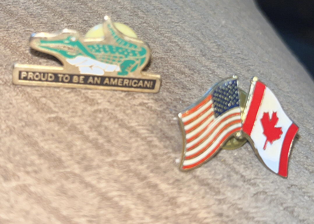 American /Canadian Flag & Proud To B American Pin Collectors Pins (2)