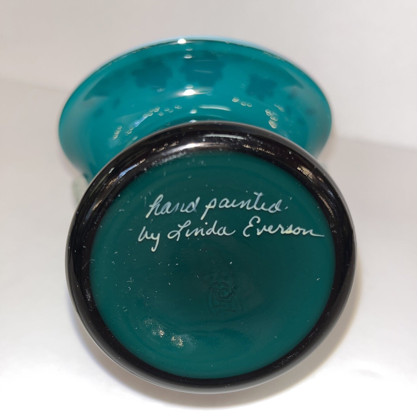 FENTON VINTAGE HAND PAINTED WILD ROSES ON TEAL OVERLAY TOP HAT BASKET LIM. ED.