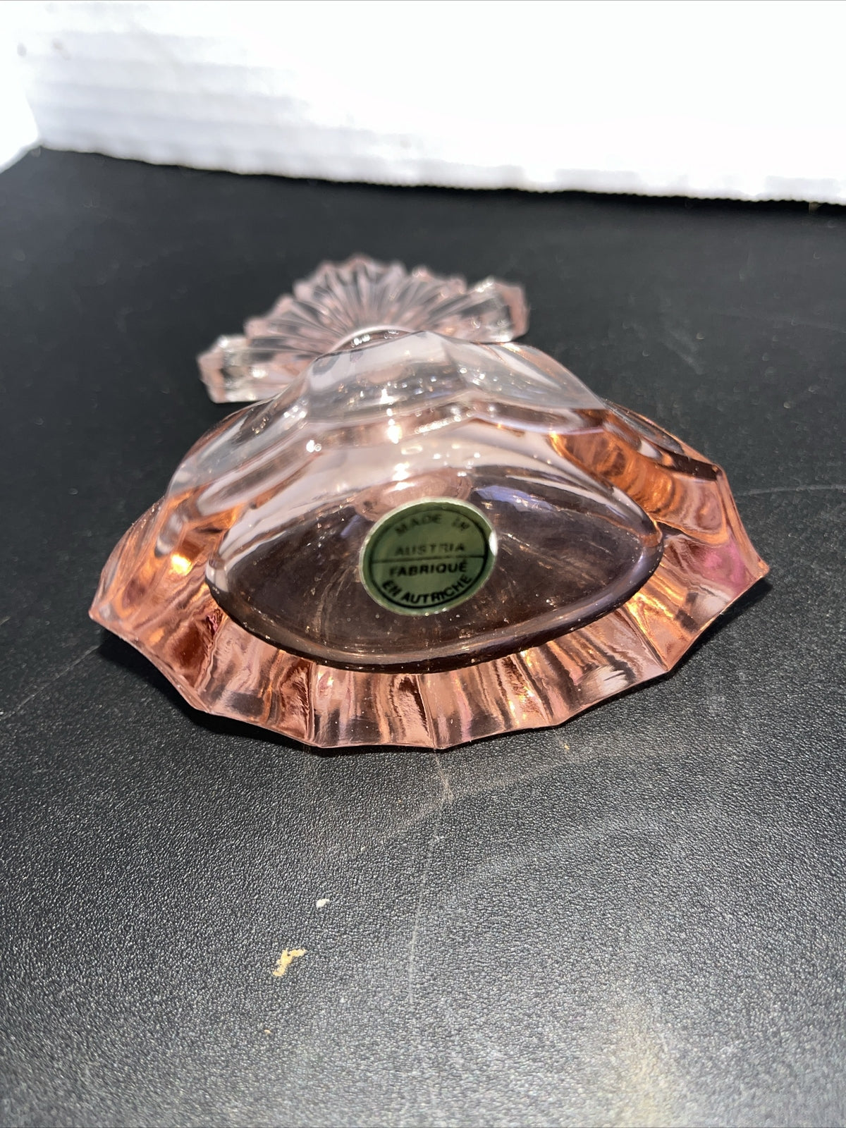 Vtg Art Deco Pink Faceted Glass Perfume Bottle Crystal Stopper Made In Austria