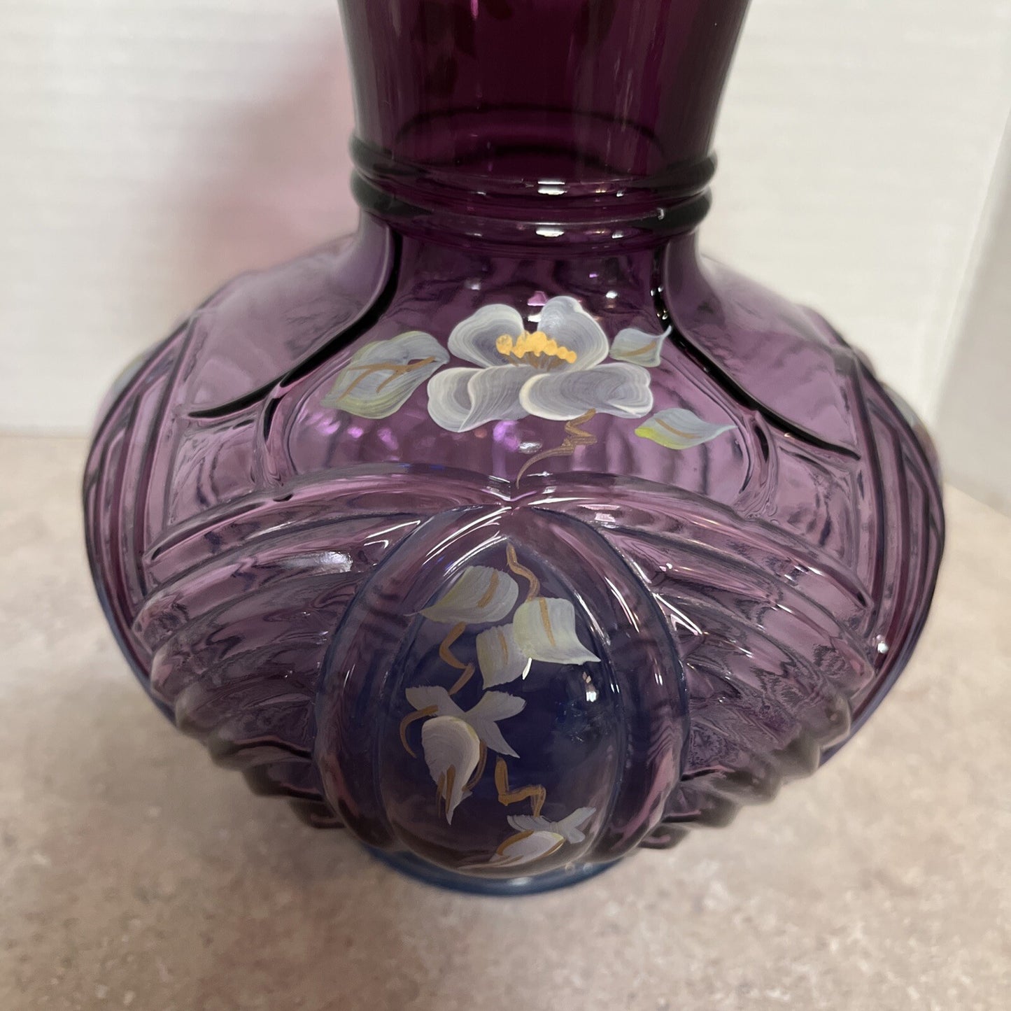 Fenton mullberry Melon Vase  H/P Floral Design, numbered & signed