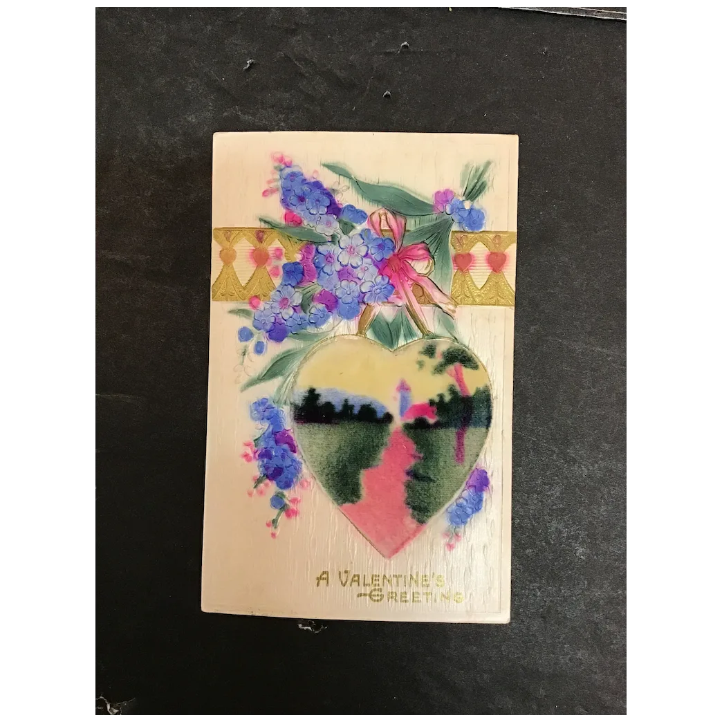 Colorful Valentines Day Postcard with Soft Fabric Heart on the Front Postcard