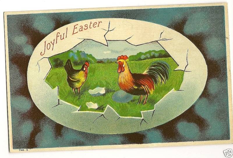 Easter Rooster chicken Egg Postcard Series 746