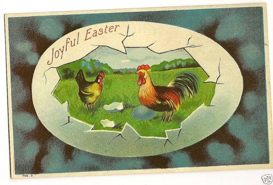 Easter Rooster chicken Egg Postcard Series 746
