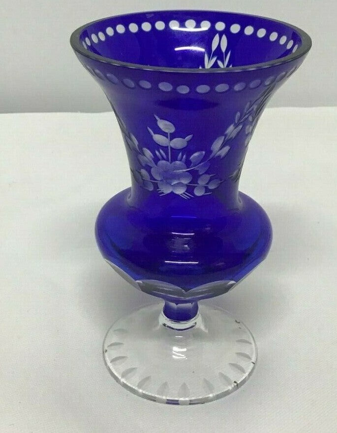 Vintage Bohemian Cobalt Cut Glass Small Vase