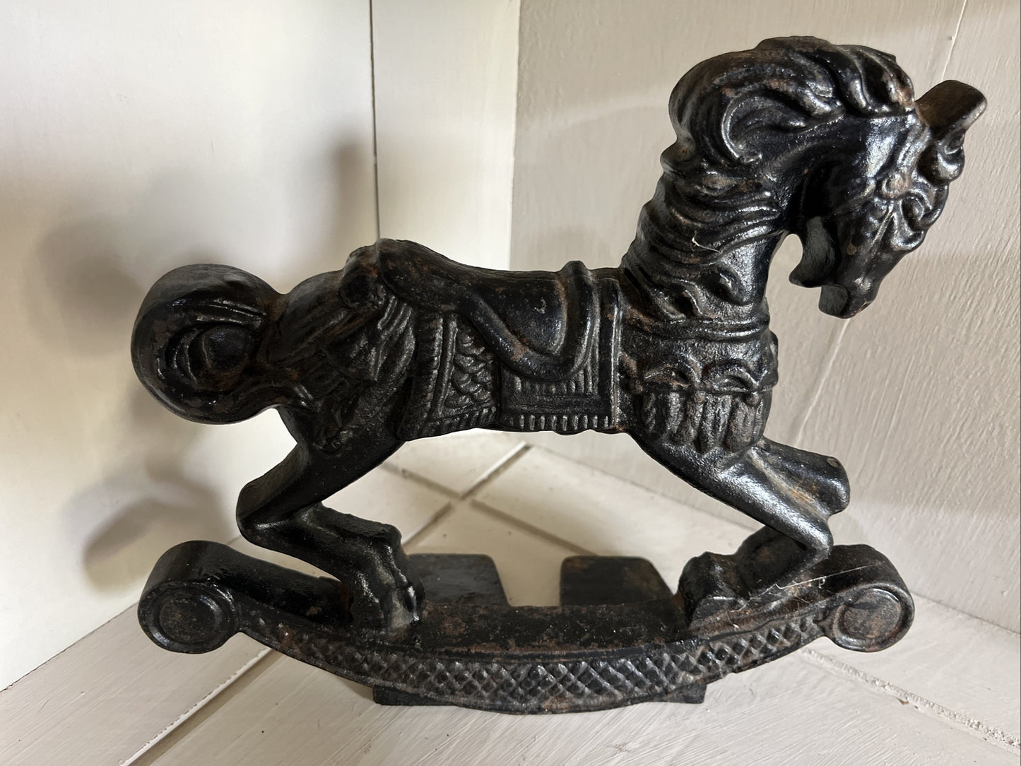 Vintage Cast Iron Rocking Horse Door Stop- Art Mark Chicago 1991
