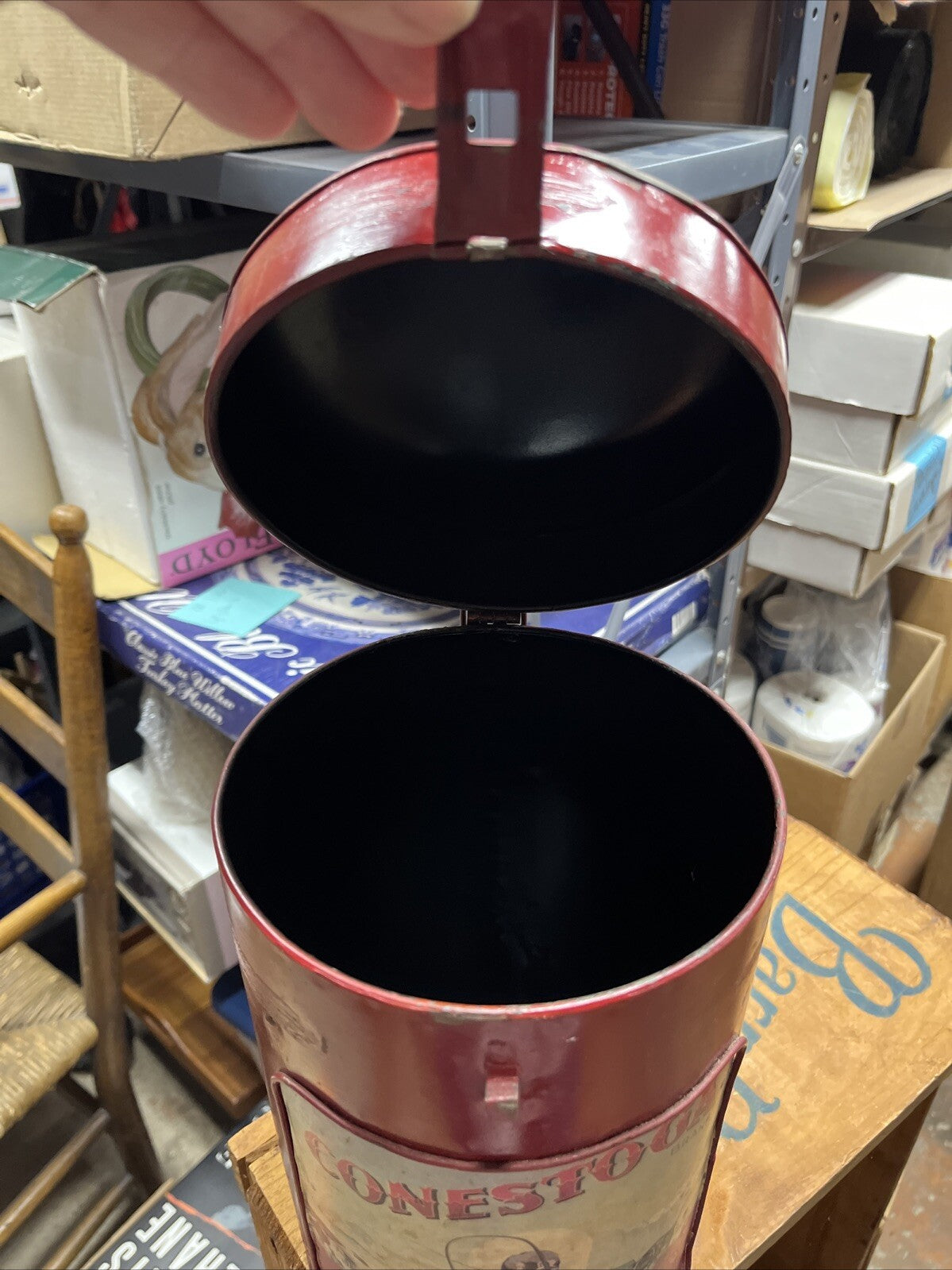 Conestoga Western Vegetables Red Metal Canister latch close 5.5x8.5" FREE SH