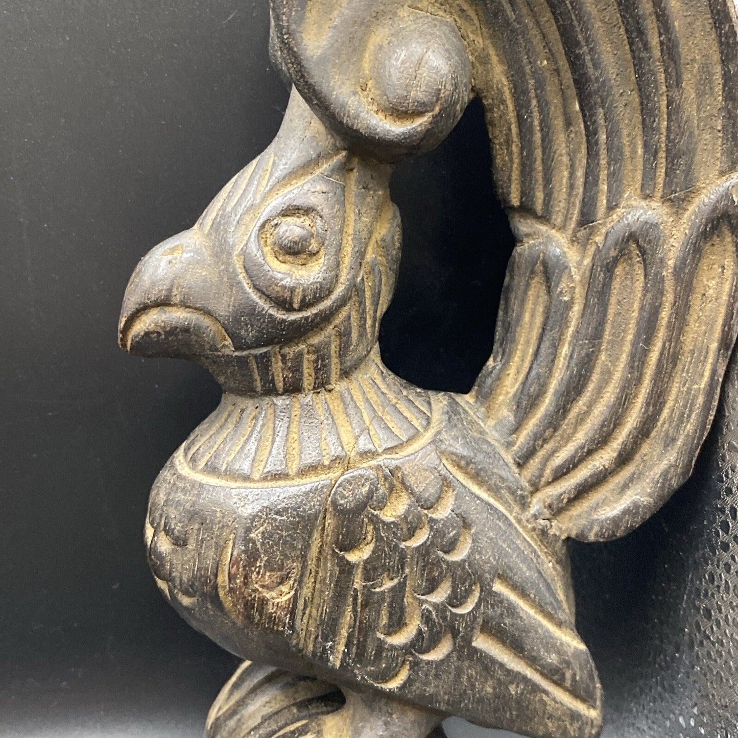 8" Antique Primitive Carved Wood Weaving Loom Pulley  Burmese Burma Bird