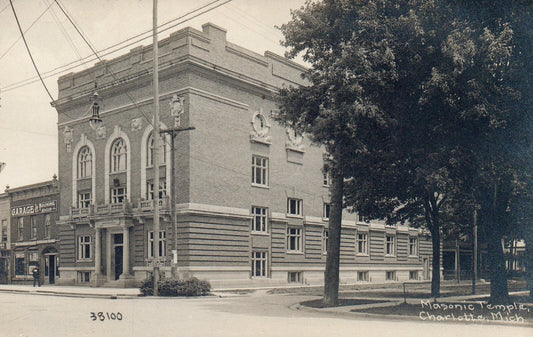 Masonic Temple in Charlotte Michigan MI Postcard