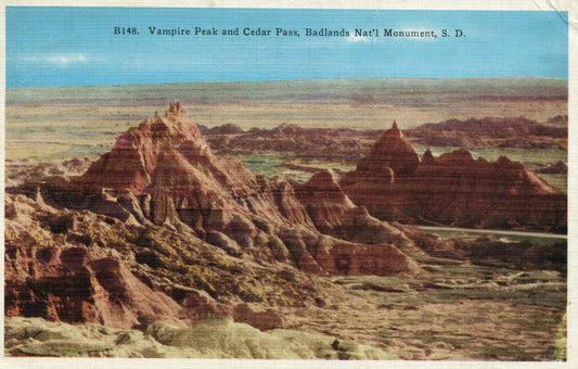 B148 Vampire Peak and Cedar Pass Badlands Natl Monument South Dakota SD Postcard