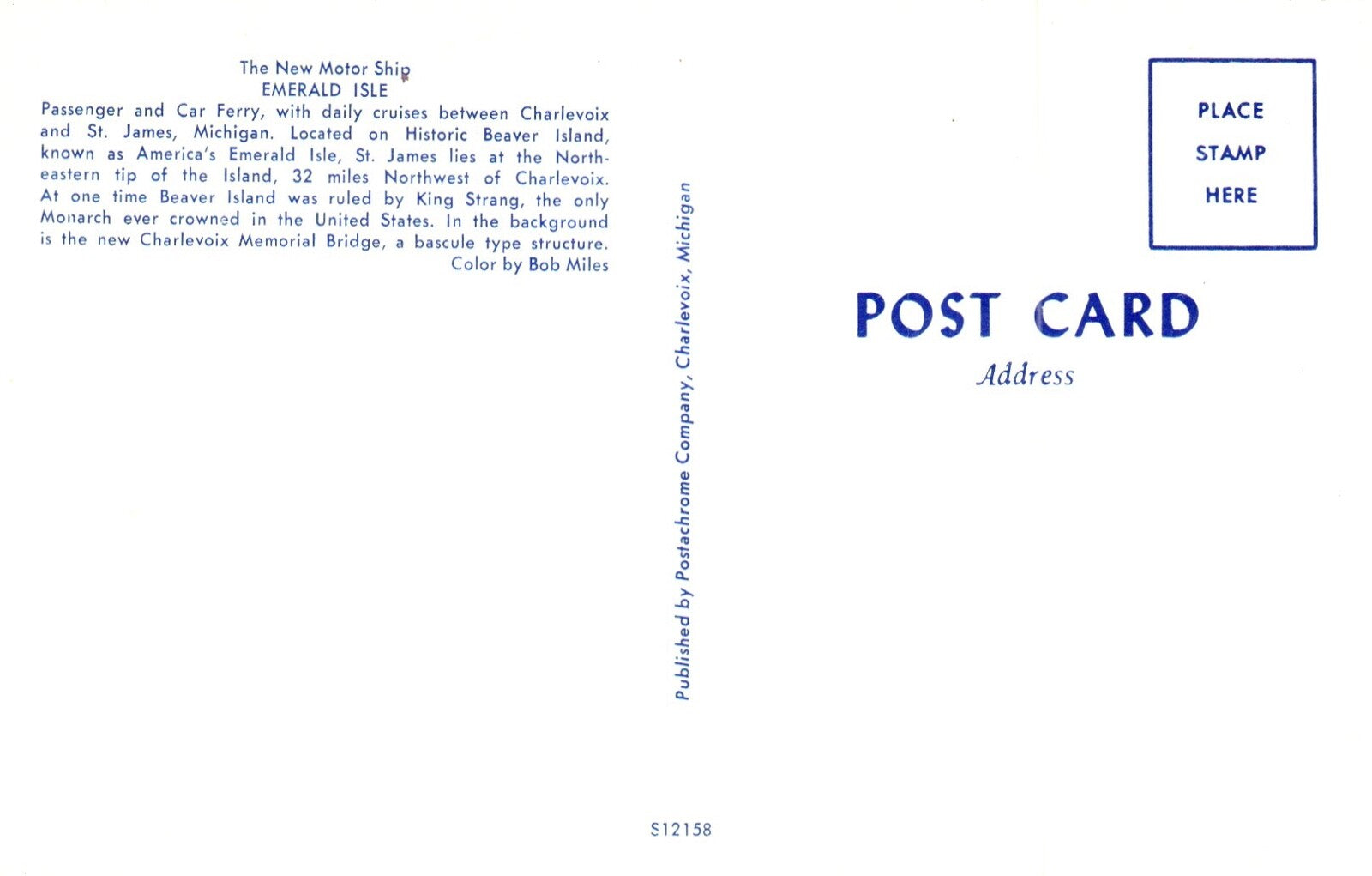 Passenger & Car Ferry New Motor Ship in Emerald Isle Michigan Mich MI Postcard