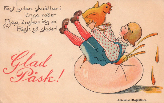 Glad Pask S Sundius Dahlstrom Sweden Artist Boy Chick Easter Postcard