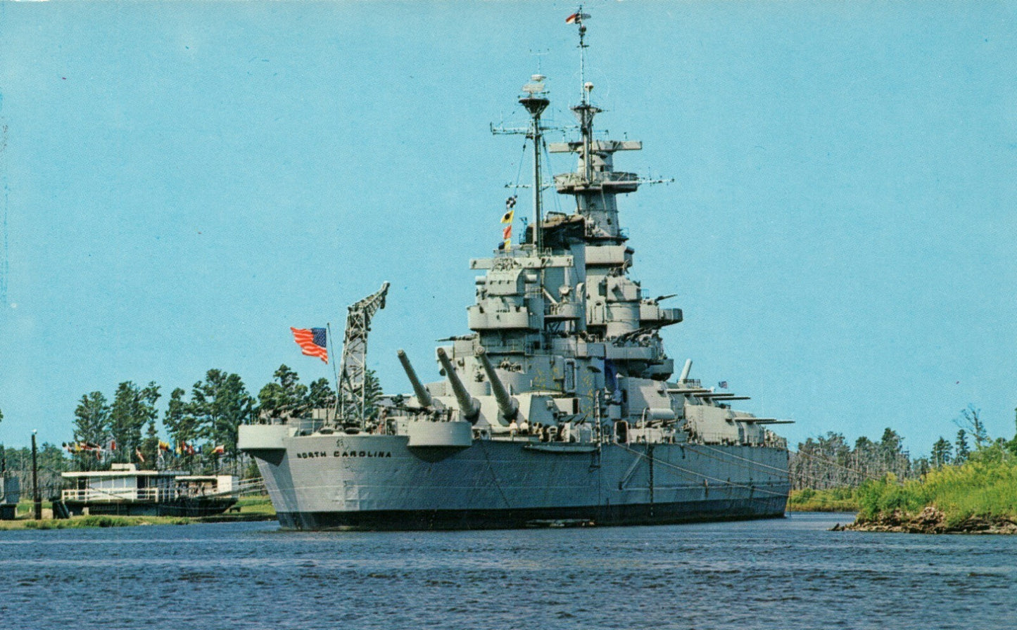 USS North Carolina WWII Battleship Wilmington NC P57112 Ship Militaria Postcard