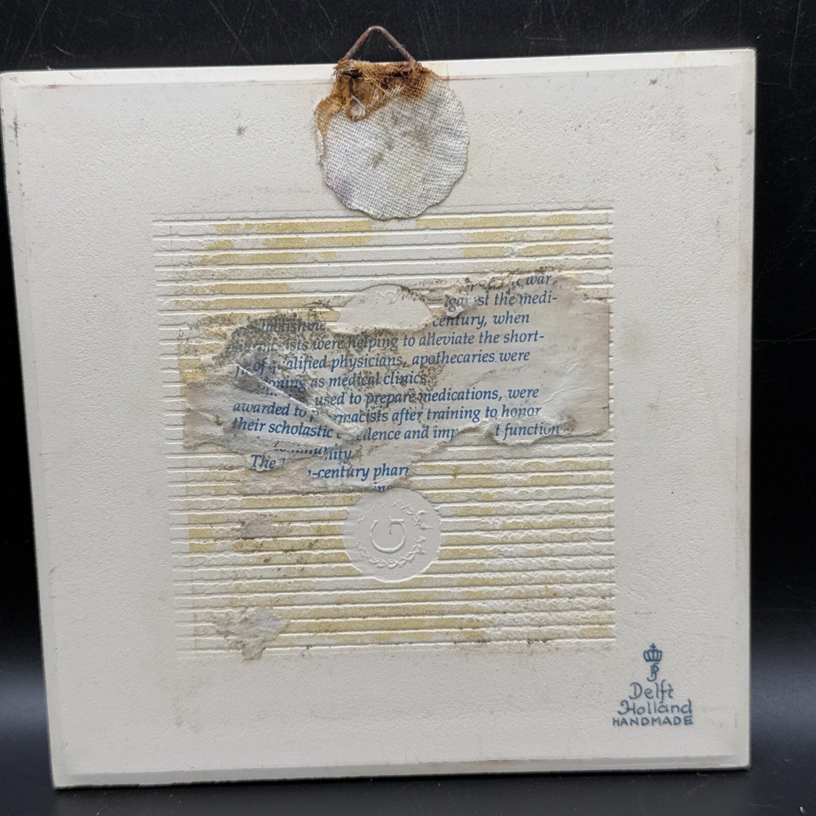 Delft Tile Schoonhaven Holland Vintage Tile Delft Blue White Pharmacy Drug #8