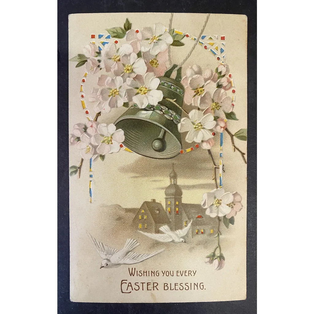 Wishing You Every Easter Blessing Church Bell & Dove Vintage HTL Postcard