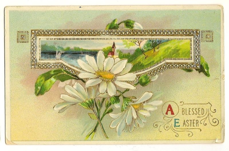 Gold Gilt Gel Daisy  Easter Postcard Series