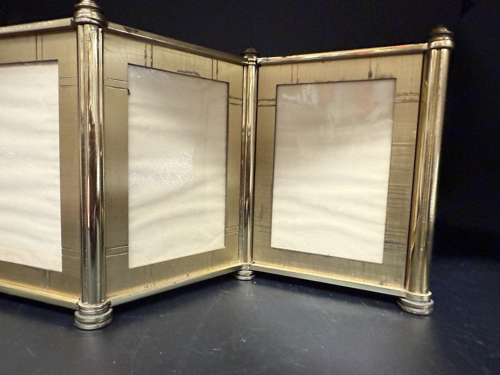 RARE 1950's - 60's Swiss Machine man-Made Brass Tri-Fold Picture Frame MCM Gold