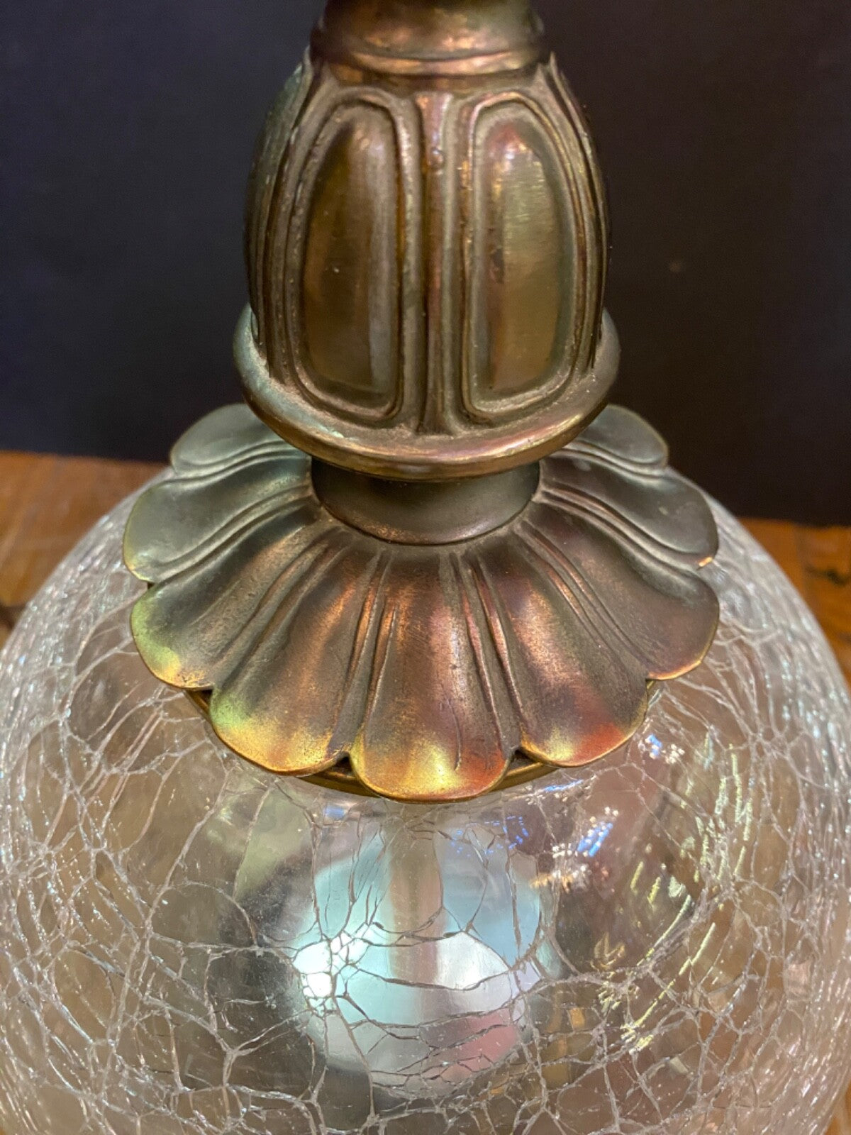 Unbranded Crackled Glass Ball Table Lamp Copper Vintage MCM Boho Retro Glam
