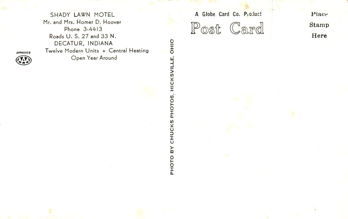 Shady Lawn Motel in Decatur Indiana IN Vintage Postcard