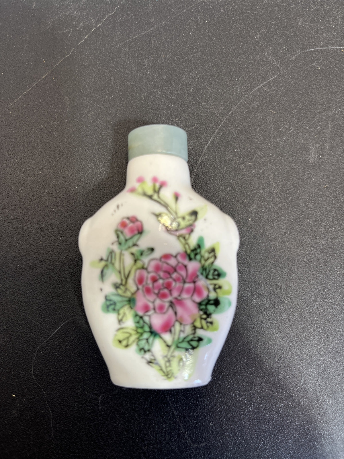 Antique Pre-1910 Asian Birds Decorated Snuff Jar with lid, sniffer