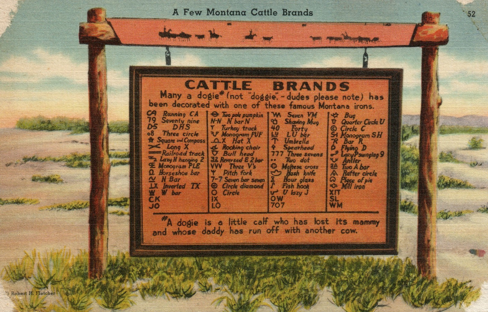 A Few Montana Cattle Brands Sign MT Cowboy Western Postcard 52
