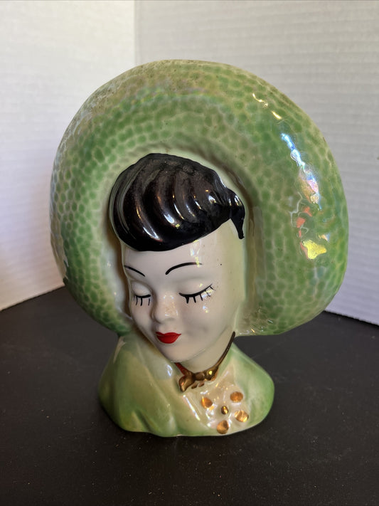 Vintage Lady Head Vase Glamour Girl Wall Pocket