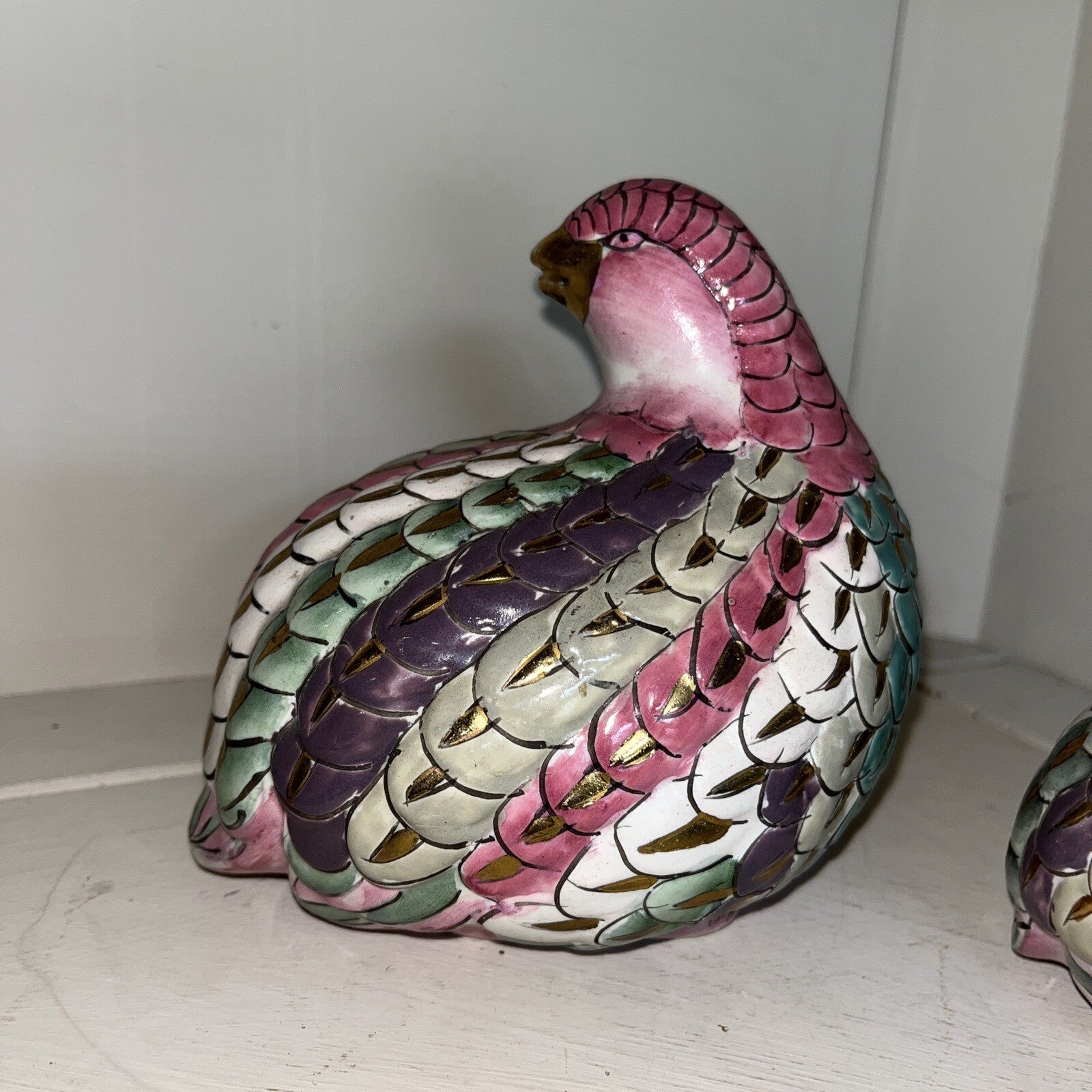 Beautiful Hand Painted Chinese Quail Birds Figurine 