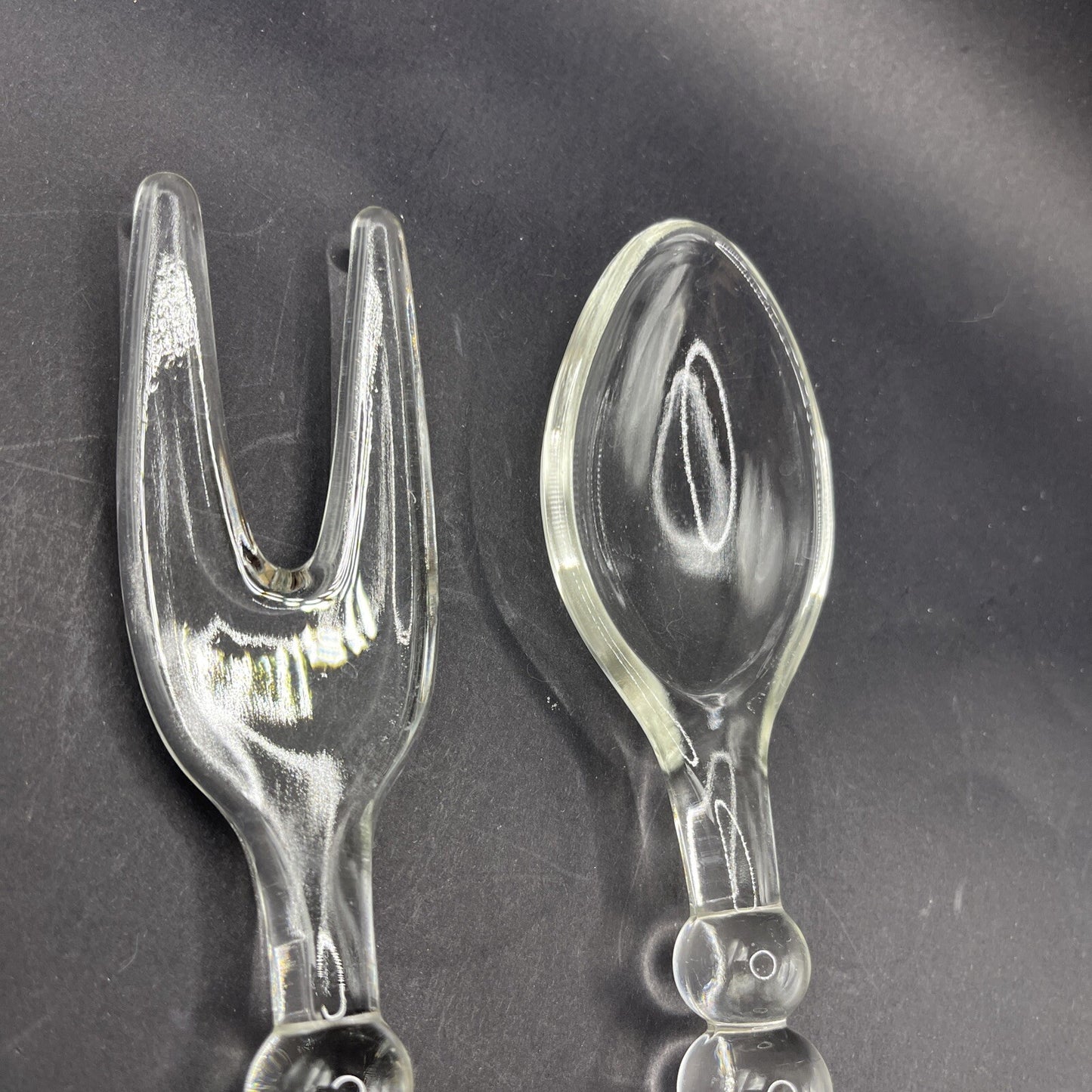 Vintage IMPERIAL GLASS CANDLEWICK Bubble Spoon & Fork Serving Set. Ex. Condition