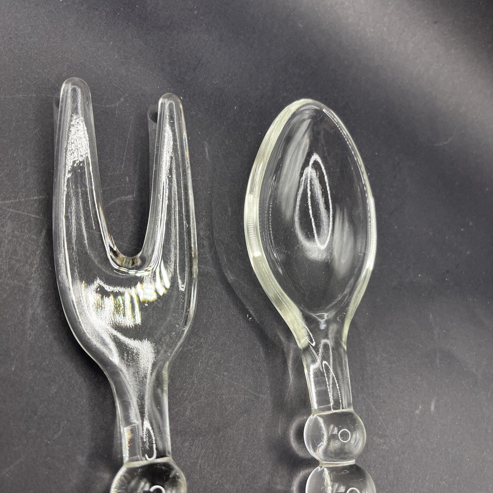 Vintage IMPERIAL GLASS CANDLEWICK Bubble Spoon & Fork Serving Set. Ex. Condition