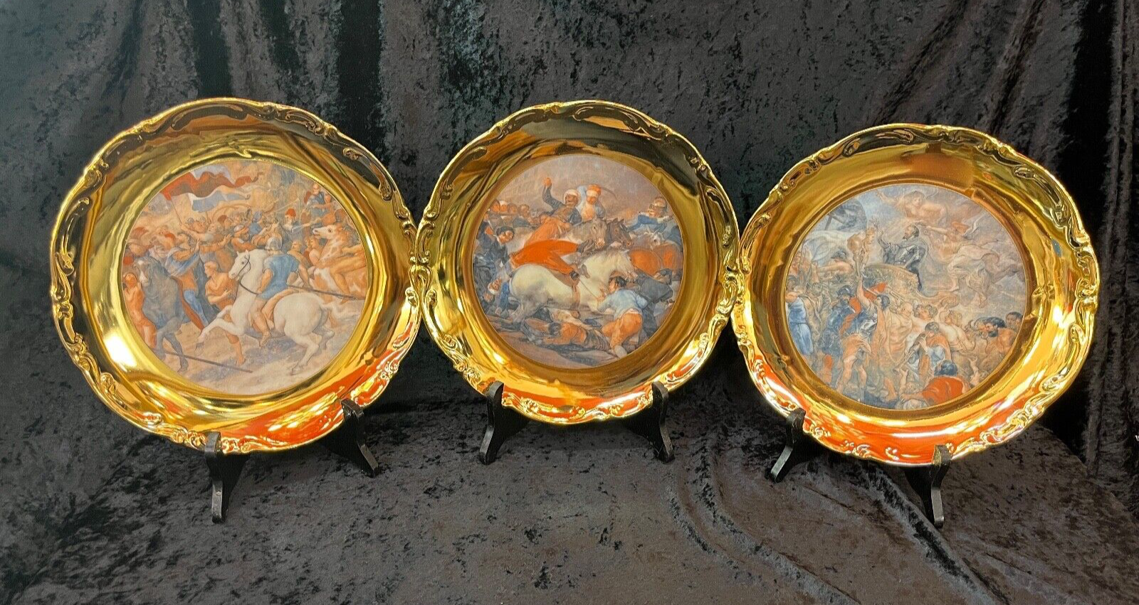 Set of 3 Vintage J.K. Bavaria Gold Trimmed Plates