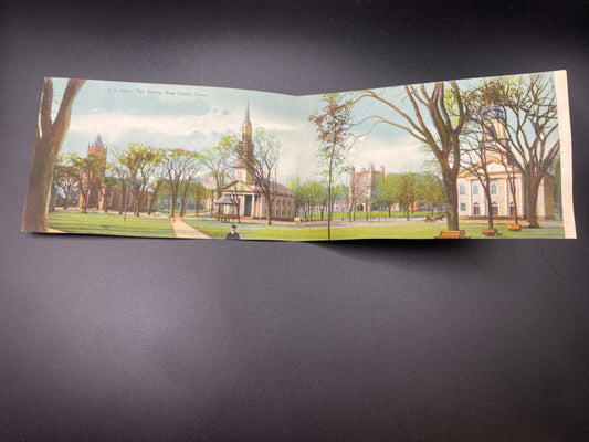 Rare PANORAMIC - 2 card The Green New Haven Conn  Connecticut CT PC 1704B