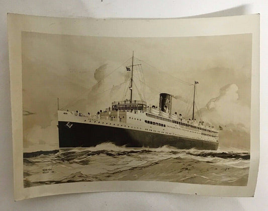 1930's 5 x 7 Real Photo Acadia Ocean Liner City Skyline Ship  
