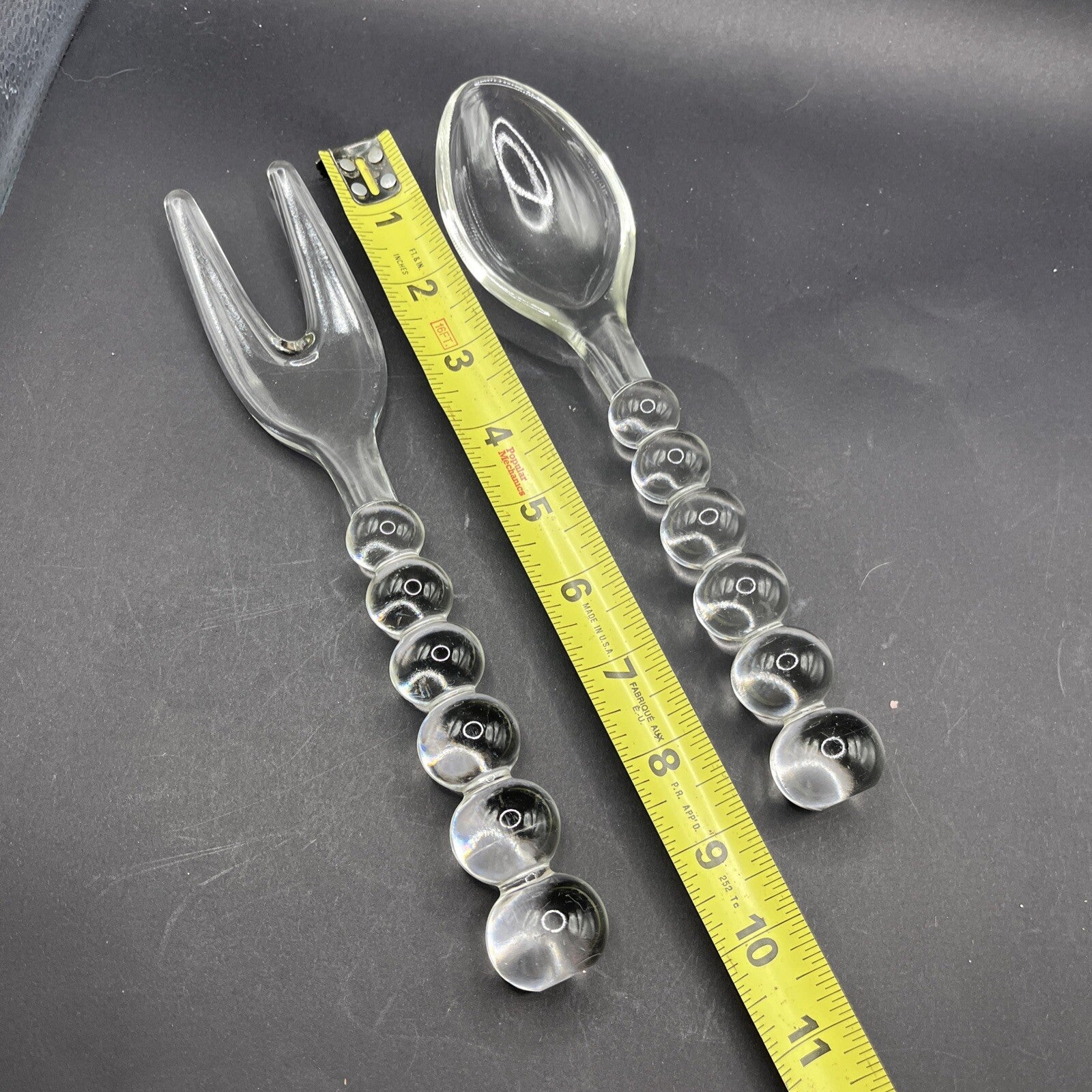Vintage IMPERIAL GLASS CANDLEWICK Bubble Spoon & Fork Serving Set. Ex. Condition