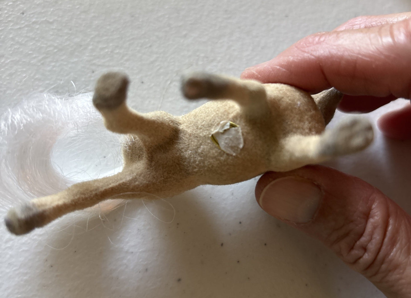 Flocked Fuzzy Horse Pony Figurine Toy Palomino White Mane & Tail 3-1/2" Tall