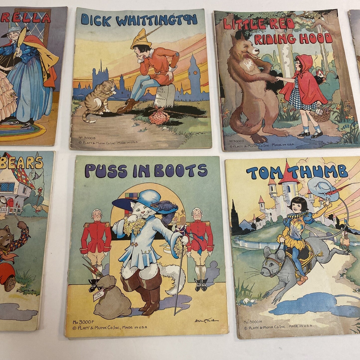 My Own Fairy Tale Library 8 LINENLIKE Books In A Box~Platt & Munk~No  3000~1939