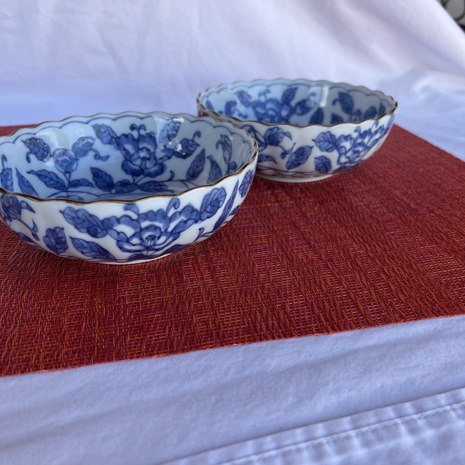 2 Takahashi San Francisco Japan Blue White Flower Sauce Bowl Trinket Dish