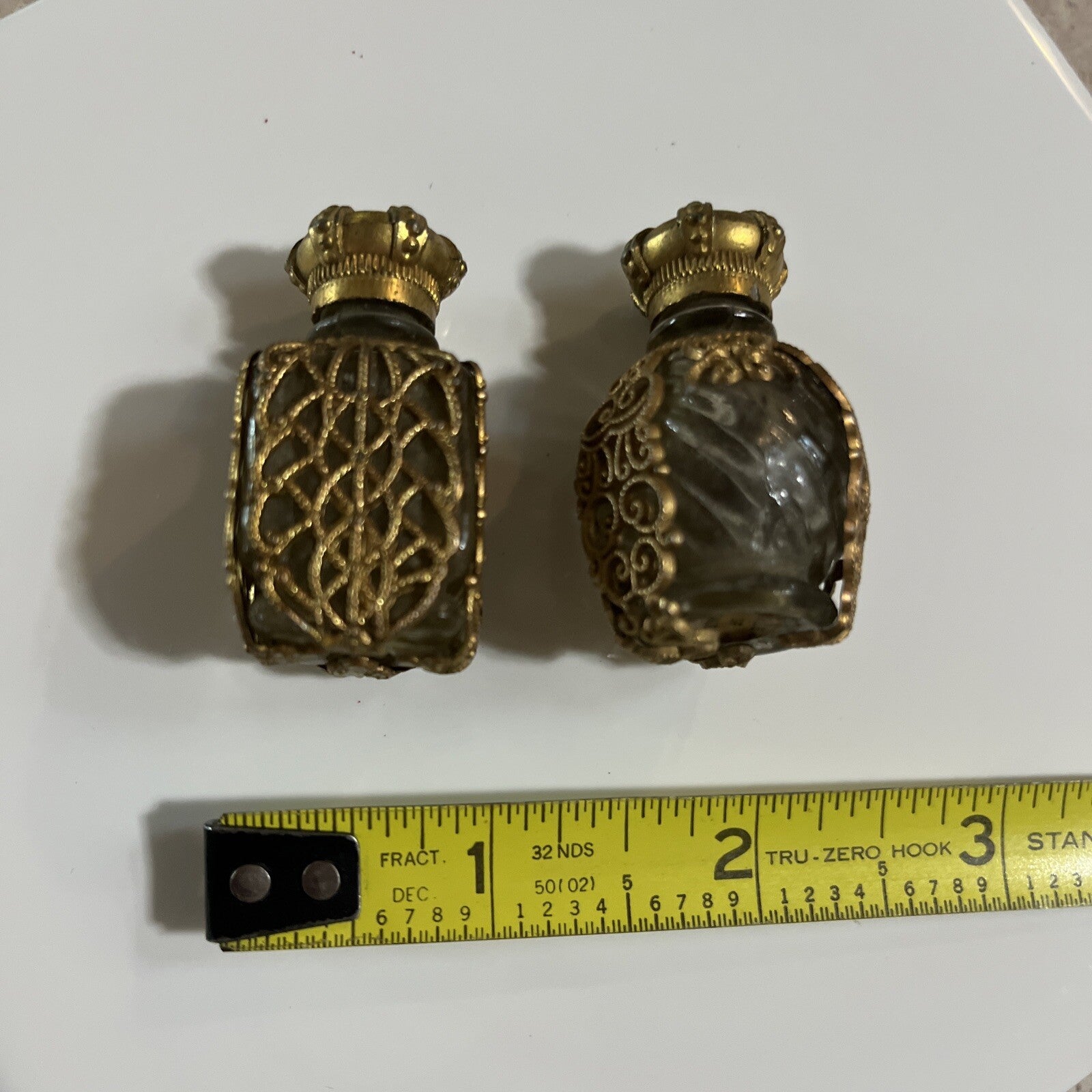 2-Old The Woman I Love Perfume Bottles, Ornate Gold Filigree Floral Crown