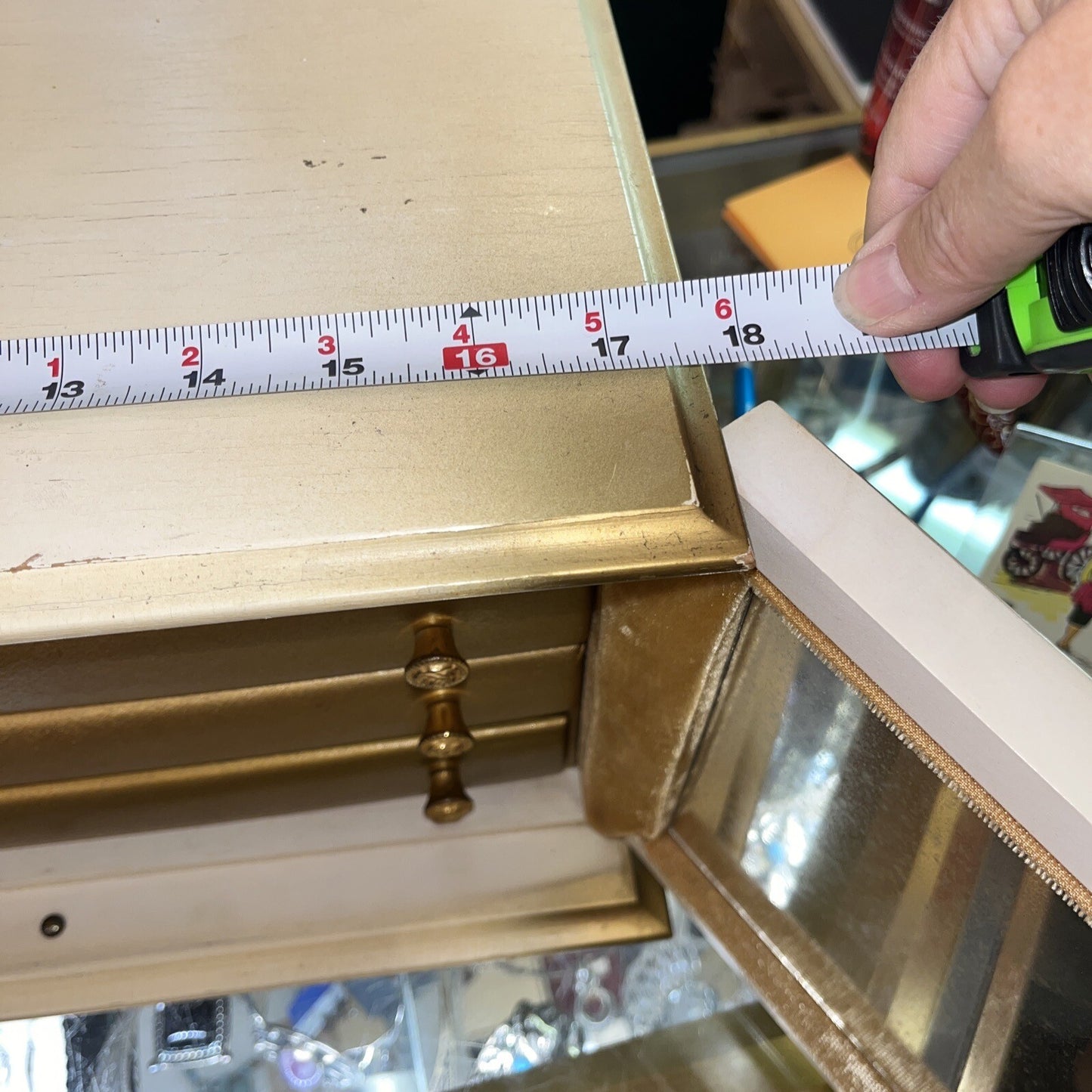 RARE VTG Gold Hollywood Regency Style Mirrors,4 Drawer Velvet lined Jewelry Box