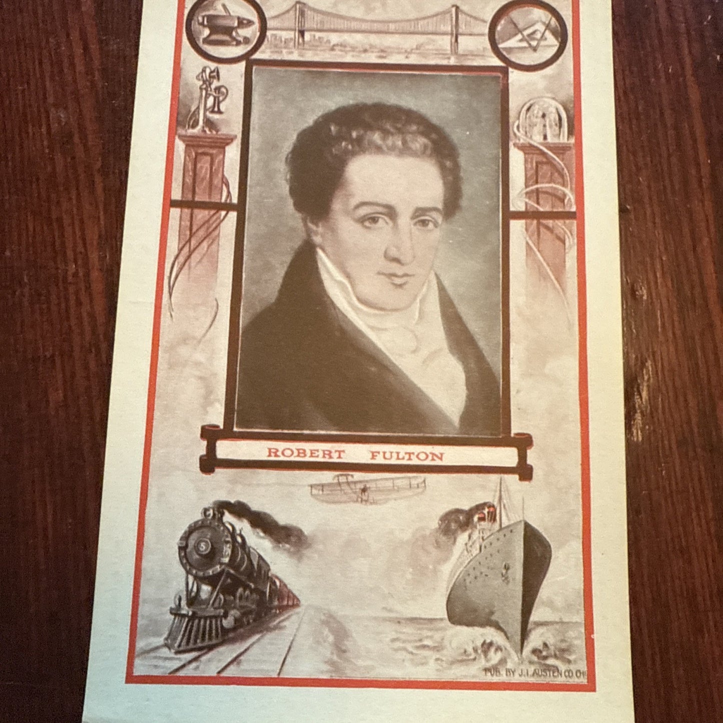 Robert Fulton by J I Austen Postcard Anvil Ship Plane Train c1910's *Scarce